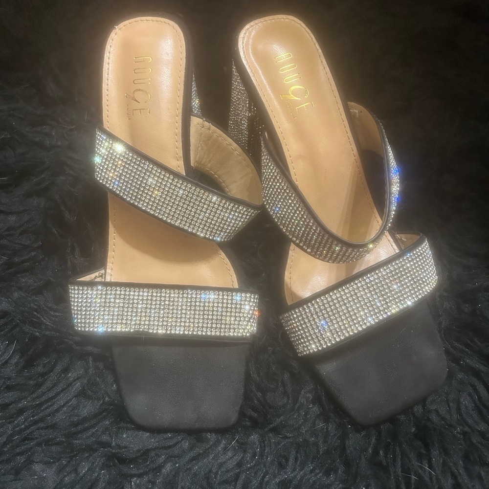 Rhinestone chunky heels sz 7